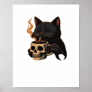 Poster Café De Gato Escuro Com Camisa-T Sobredimensionada