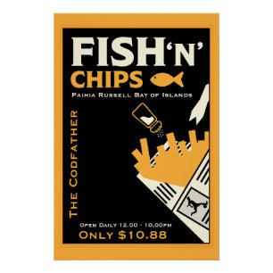 Póster Café de Peixe e Batata Frita Negócio de Restaurant