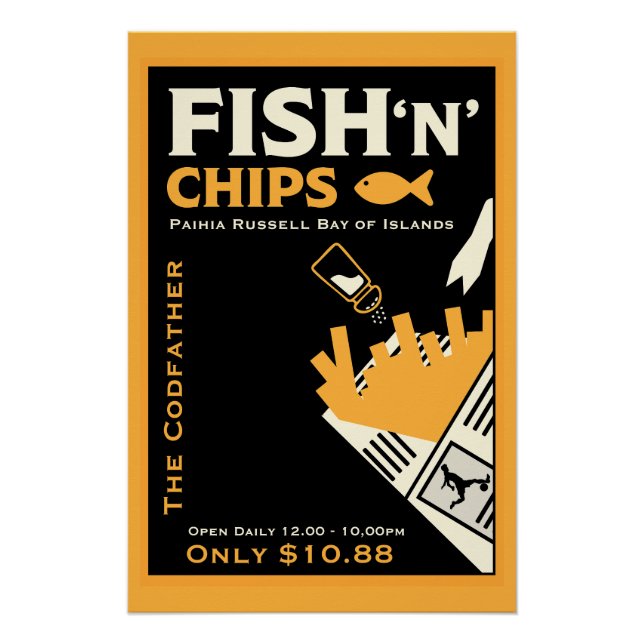 Póster Café de Peixe e Batata Frita Negócio de Restaurant (Frente)