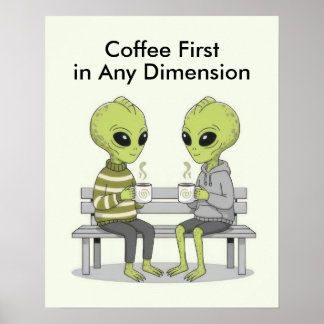Poster Café Divertido e Alienígenas