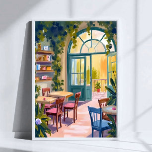 Poster Café do Jardim Pintura em Aquarela Botânica