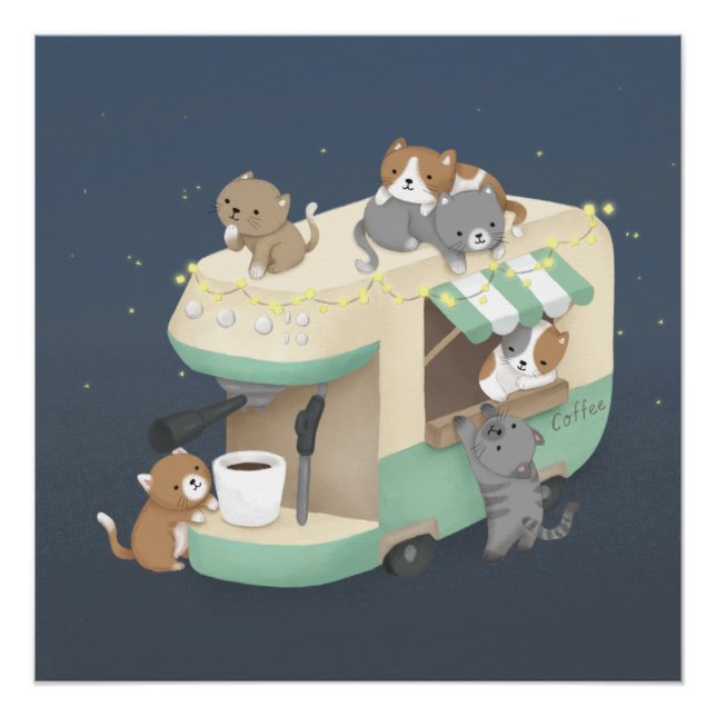 Póster Café e Kittens para Camper do Café (Frente)