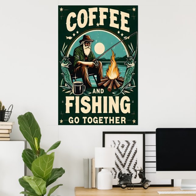 Poster Café e Pesca Juntos (Escritório em casa)
