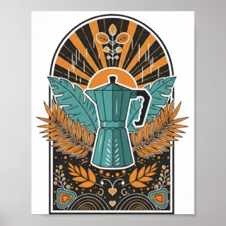 Poster Café em Pote Moka Vintage - Arco Botânico Boho Ret