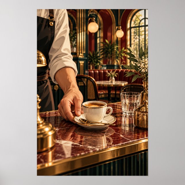 Poster Café Expresso Servido num Café Elegante – Café de  (Frente)