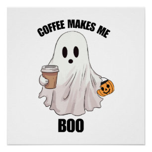 Póster Café Fantasma Halloween Engraçado 