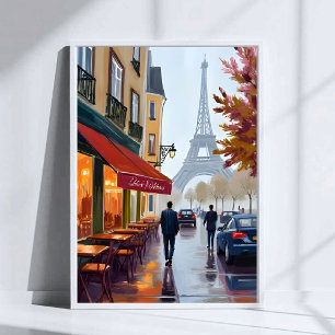 Poster Café Francês Paris Torre Eiffel Aquarela
