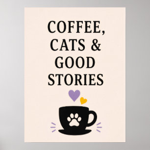 Poster Café, Gatos & Boas Histórias