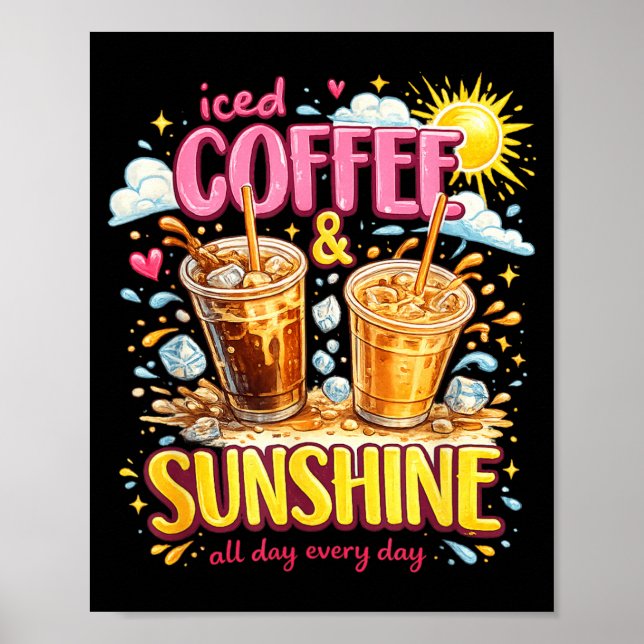 Poster Café Gelado Retro e Sol Fun Lover Café Divertido (Frente)