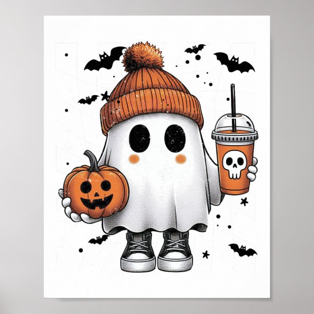 Poster Café Ghost Ghost Bebendo Bonito Café Halloween Caf (Frente)