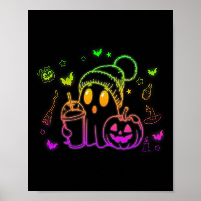 Poster Café Ghost Ghost Bebendo Bonito Café Halloween Caf (Frente)