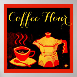Póster CAFÉ HORA/Café Amarelo Vermelho E Café