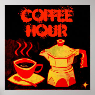 Poster CAFÉ HORA/Café Amarelo Vermelho e Café
