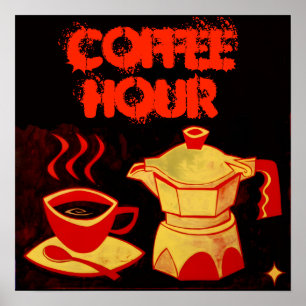 Poster CAFÉ HORA / Copo de Café Amarelo Vermelho e Caf