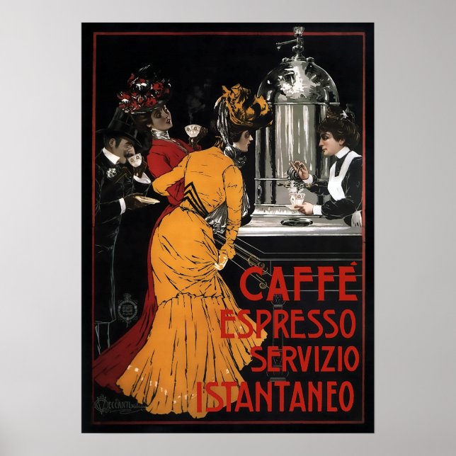 Póster CAFÉ ITALIANO SERVIU INSTANTANEAMENTE c. 1900 (Frente)
