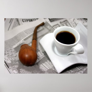 Poster Café, jornal, e uma tubulação