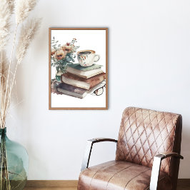 Poster Café Lover Boho Floral Watercolor Verde