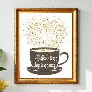 Poster Café Mug Cita Arte Marrom Humor Branco