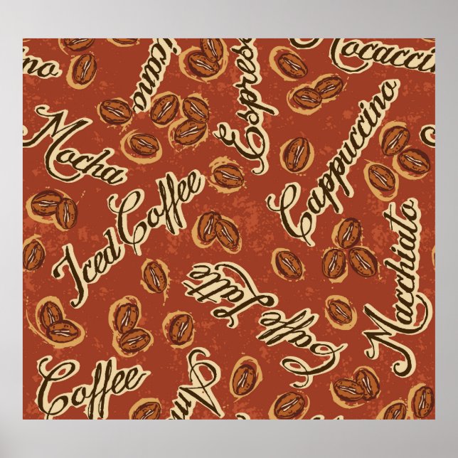 Poster Café: padrão de colheita de tipografia. (Frente)