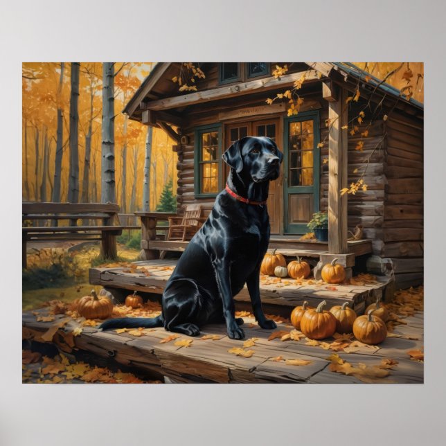 Poster Café preto Labrador Retriever Log Cabine (Frente)