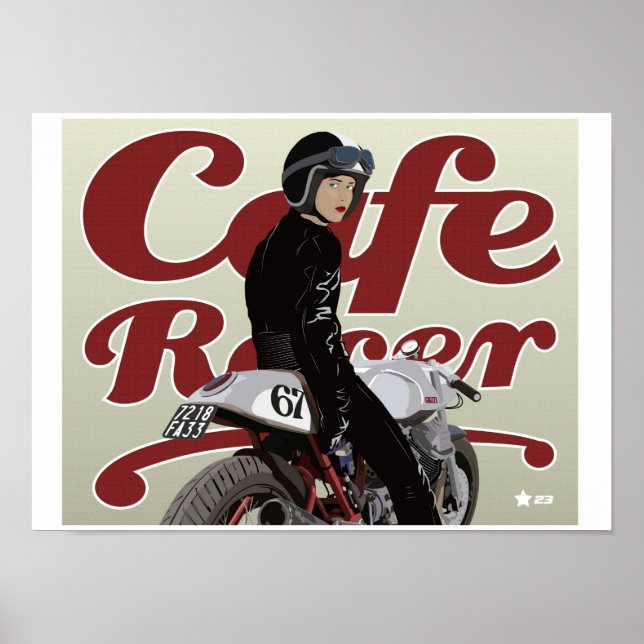 Poster Cafe Racer Girl em Moto Guzzi (Frente)