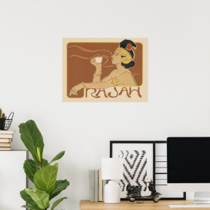 Póster Café Rajah Art Nouveau Vintage, Senhora com Café