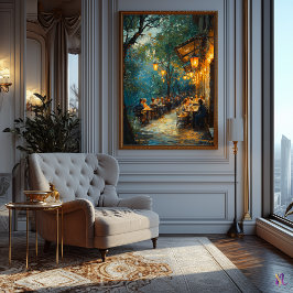 Poster Café Romântico ao Ar Livre à Noite Impressionismo