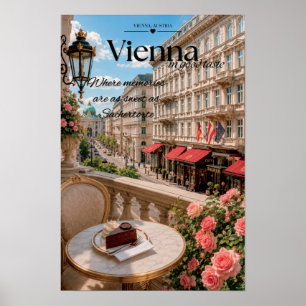 Poster Café Sacher Viena Varanda Bolo Cenário Arte