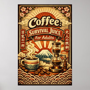 Poster Café Suco de Sobrevivência Para Adultos Retro Japo