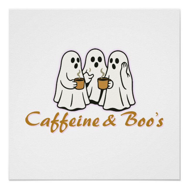 Póster Cafeína e Boo - Cute Coffee Ghost Halloween Des (Frente)