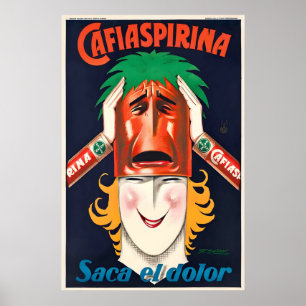 Poster Cafiaspirina Saca el Dolor Bayer Aspirin Vintage