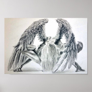 Poster caído do desenho da pose da ioga do anjo