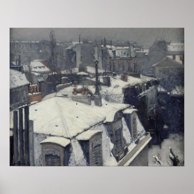 Poster Caillebotte - Telhados Na Neve (Efeito de Neve) (Frente)