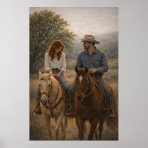 Poster Caindo em Sintonia   Arte Ocidental de Cavalos   P