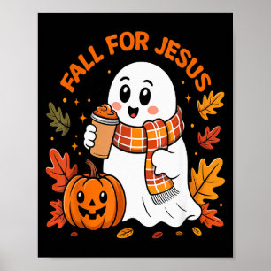 Poster Cair Por Jesus Outono Cristão Cute Fantasma Abóbor
