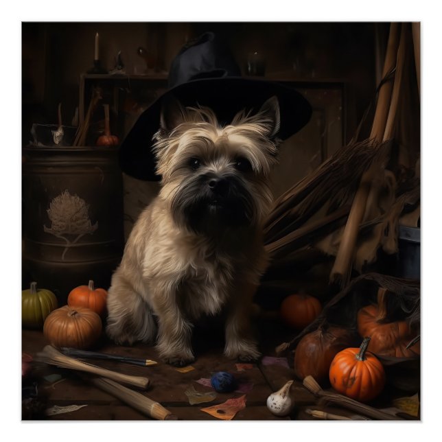 Póster Cairn Terrier Abóboras Dia das Bruxas Assustador (Frente)