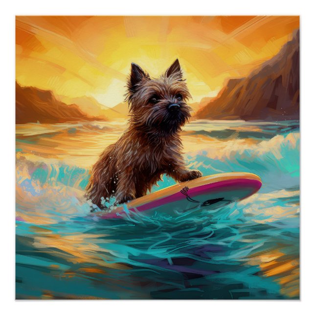Póster Cairn Terrier Beach Surfing Painting (Frente)