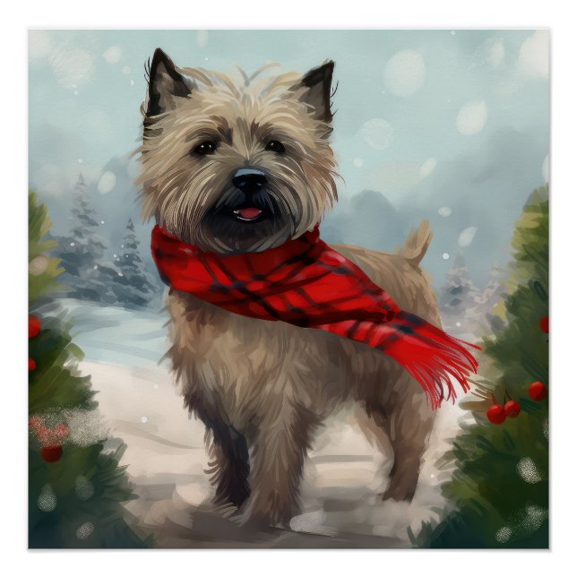 Póster Cairn Terrier Dog no Natal da Neve (Frente)