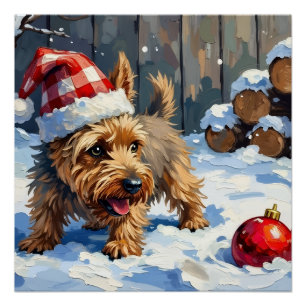 Póster Cairn Terrier Espirituoso Cavando no Natal T