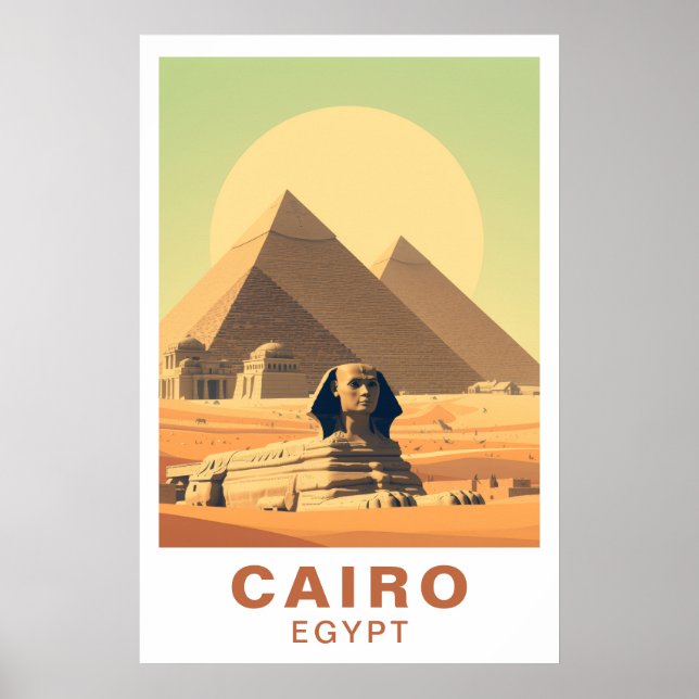 Poster Cairo Egito Pirâmides & Esfinge Arte de Viagem Ret (Frente)