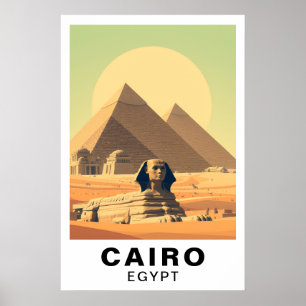 Poster Cairo Egito Pirâmides & Esfinge Viagem Arte Vintag