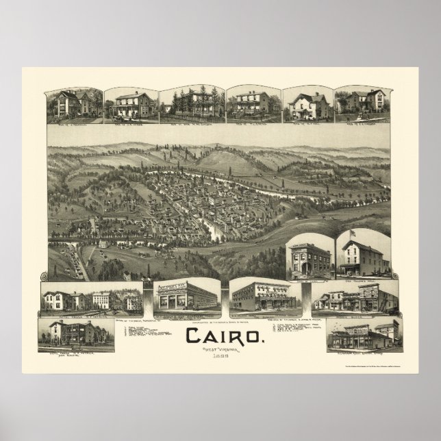 Póster Cairo, Mapa Panorâmico do WV - 1899 (Frente)