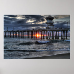 Poster Cais Huntington Beach da tempestade de Spingtime
