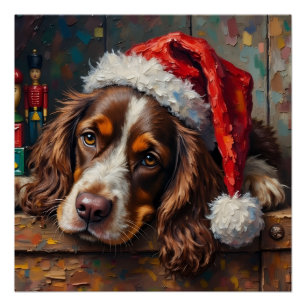 Póster Caixa de Brinquedos de Natal Vintage com Cocker Sp