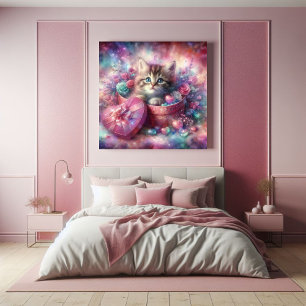 Poster Caixa de Coração Floral de Kitten Cachorro