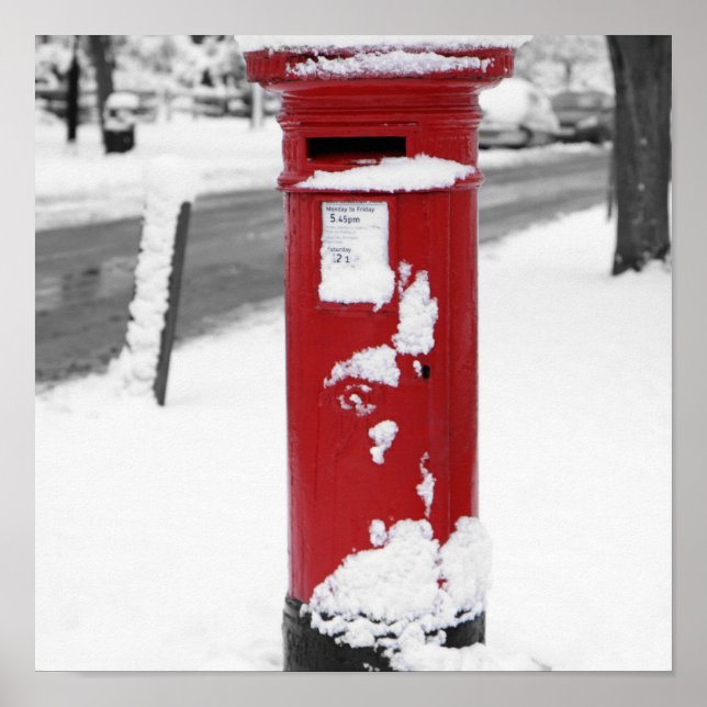 Póster Caixa de correio vermelho na neve (Frente)