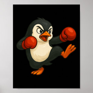 Poster Caixa de Pinguim de Desenho Animado Legal Kickboxi