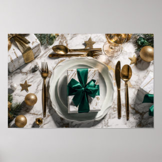Poster Caixa de Presente de Natal com Fita Verde em Ta Fe