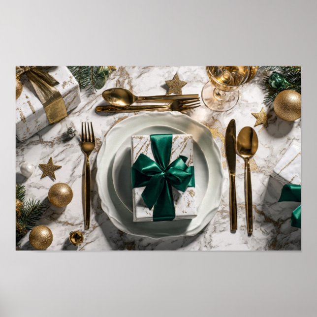 Poster Caixa de Presente de Natal com Fita Verde em Ta Fe (Frente)