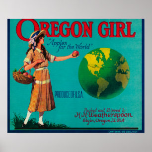 Póster Caixa LabelElgin de Apple da menina de Oregon, OU
